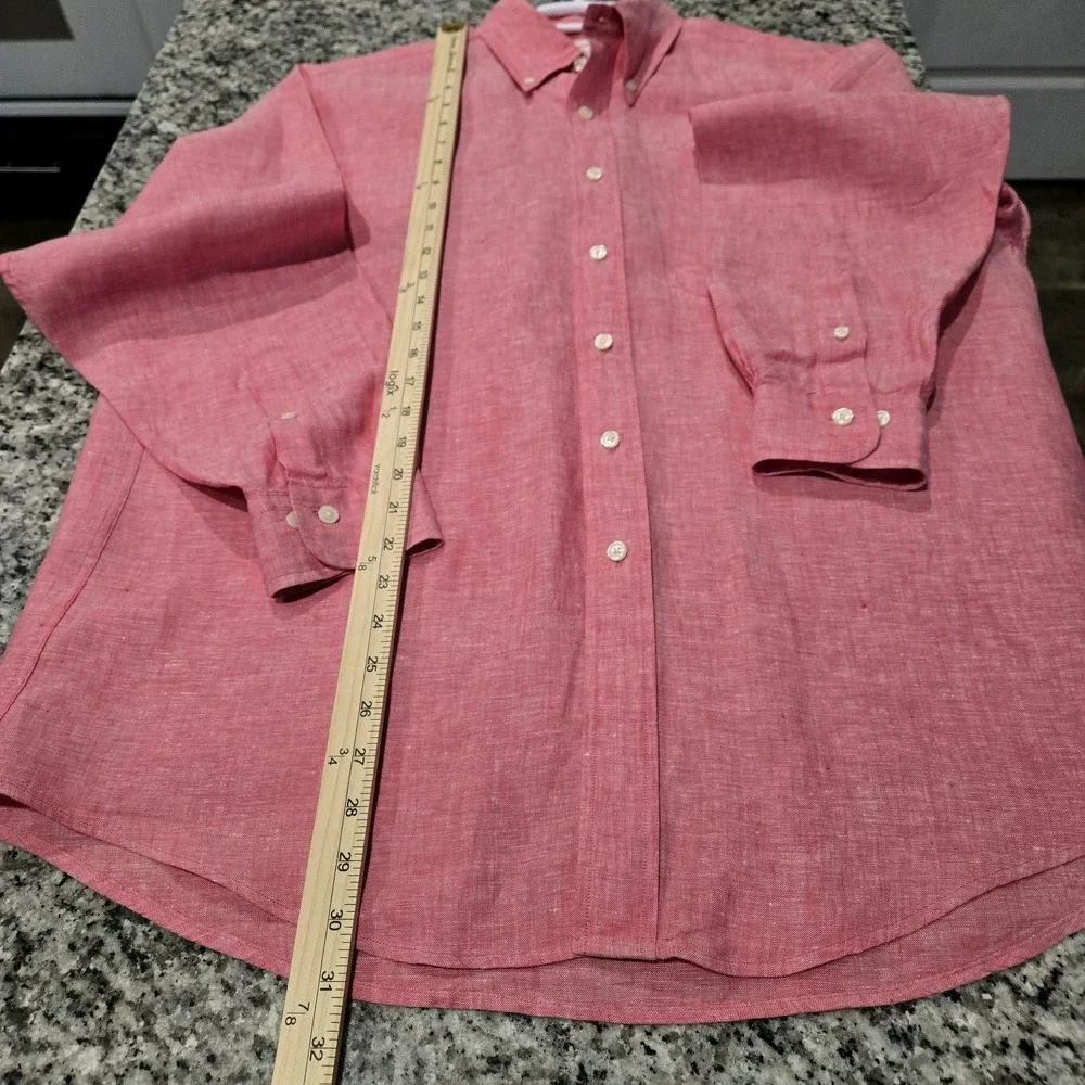 Brooks Brothers 1818 100% Irish Linen Long Sleeve Red Button Up Shirt Sz Large - Picture 3 of 10